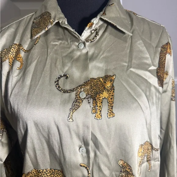 Zara Khaki and Leopard Print Blouse - Picture 2 of 7